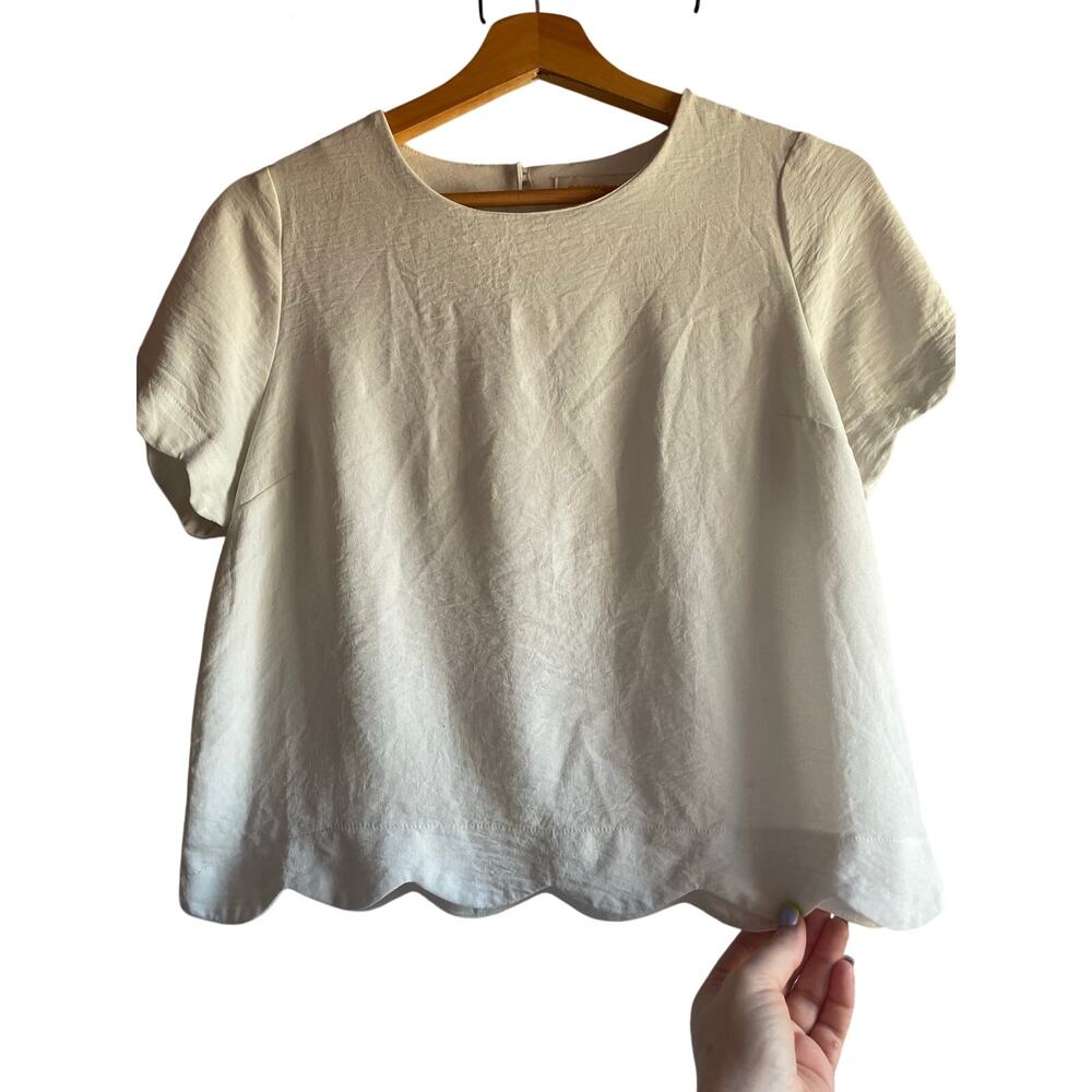 MONTEAU White Scalloped Feminine Cropped Top MEDIUM